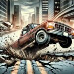 Xe bán tải suýt lật khi phóng tốc độ trên đường ‘ổ voi’