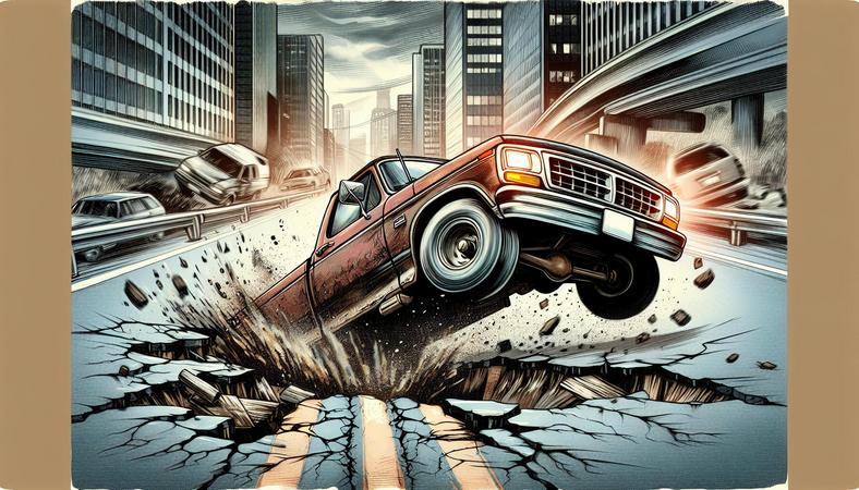 Xe bán tải suýt lật khi phóng tốc độ trên đường ‘ổ voi’