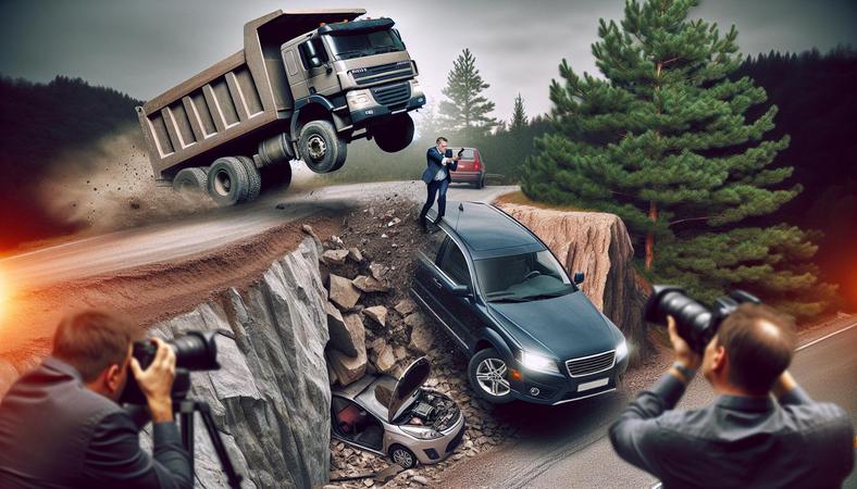 Xe ben tụt dốc ép ôtô con vào vách đá: Nguyên nhân và hậu quả