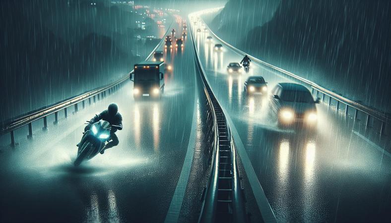 Cảnh báo nguy hiểm: Hai xe máy ngược chiều trên cao tốc mưa lớn