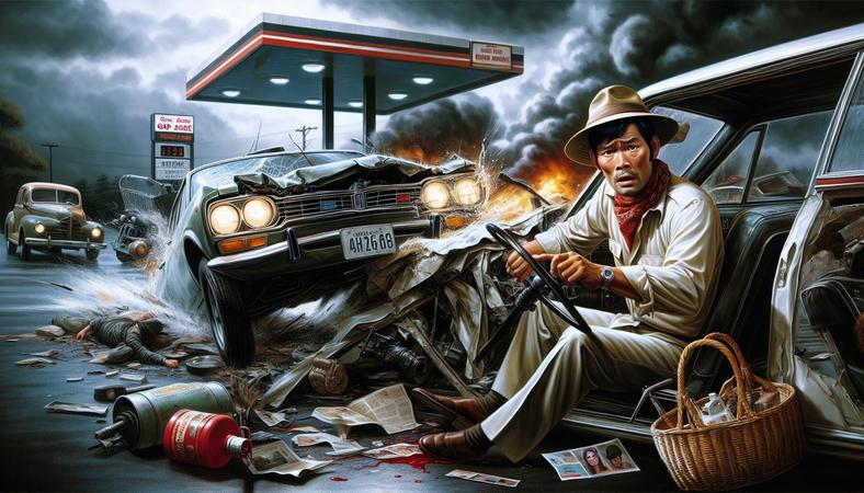 Người đàn ông may mắn sống sót khi ôtô lao vào trạm xăng