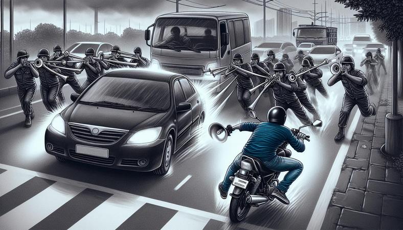 Người đi xe máy chặn ô tô và cơn bão còi 10 phút liên tục