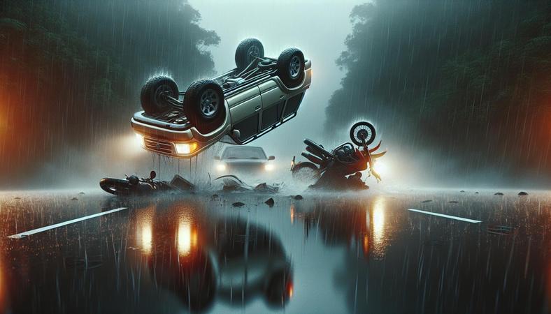 SUV lật ngửa khi tránh xe máy trong mưa: Nguyên nhân và bài học